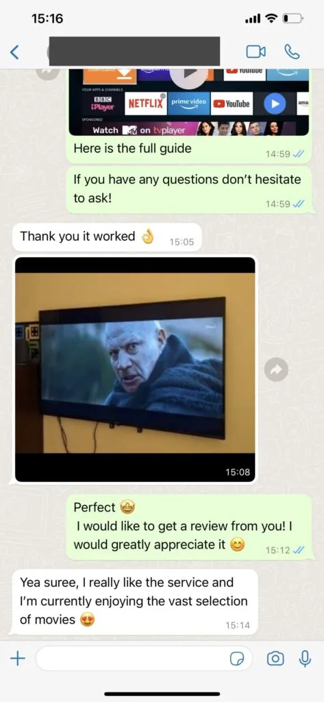 VOISIPTV WhatsApp Customer Support Chat Proof 1