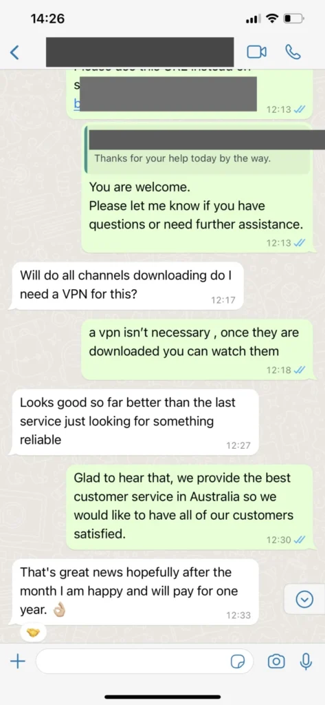 VOISIPTV WhatsApp Customer Support Chat Proof 3